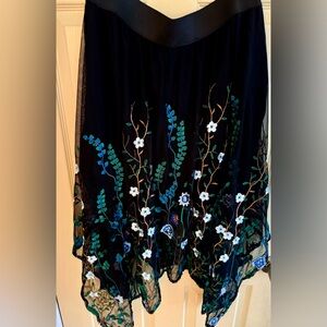 INC Black Embroidered Floral Handkerchief Skirt